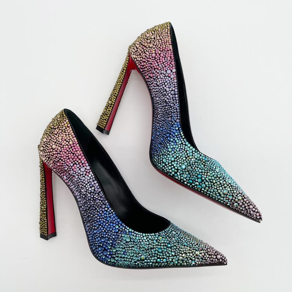 New Christian Louboutin Condora Strass Rainbow Crystal 100 Stiletto Heels EU 36 - Picture 5 of 13